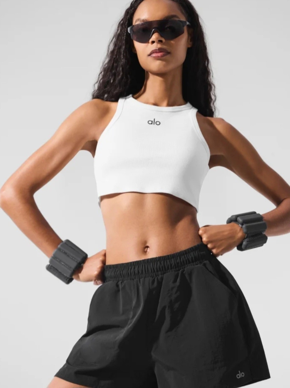 ALO Yoga White Ribbed Cropped Tank Sports Bra